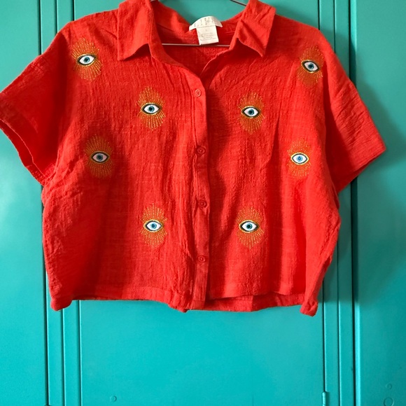 Tops - Red Embroidered Shirt